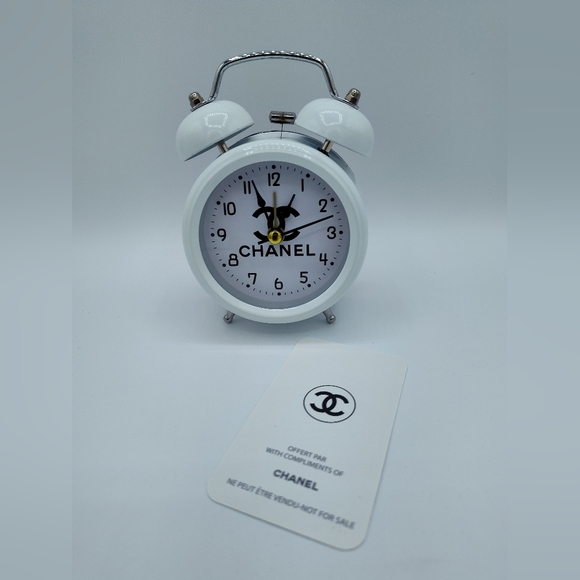 unknown Other - CHANEL Twin Bell Alarm Clock White Black CC Logo Desk Vanity Decor Rare WORKS